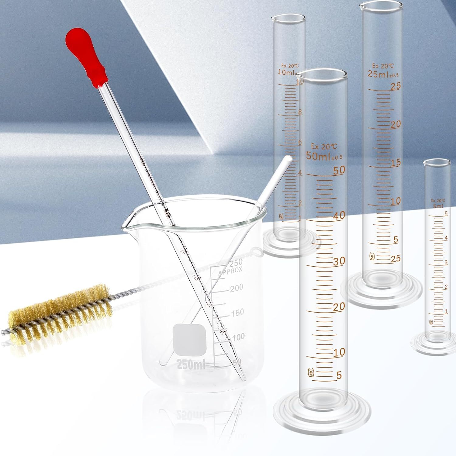 11Pcs Glass Beaker Set 50/100/250 ml Glass Graduated Cylinder 5/10/25/50 ml