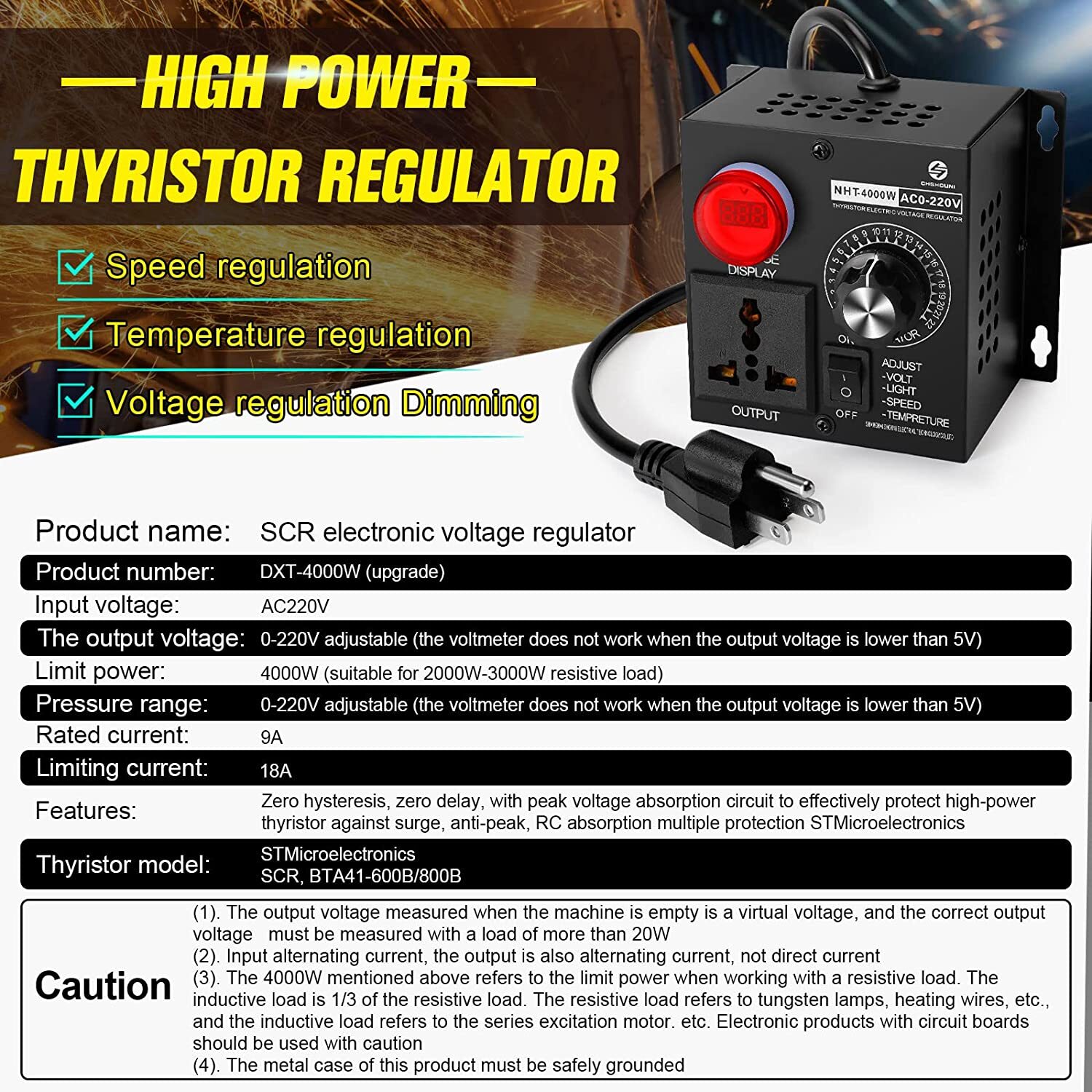 Electric Motor Variable Speed Controller – 120V~220V 15A 4000W AC Motor Speed US