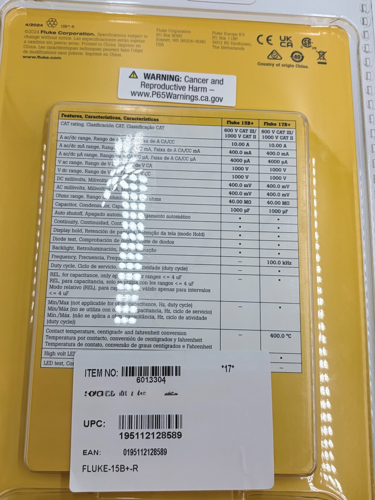 Fluke 15B+ CAT III 600V Digital Multimeter Brand New #8589