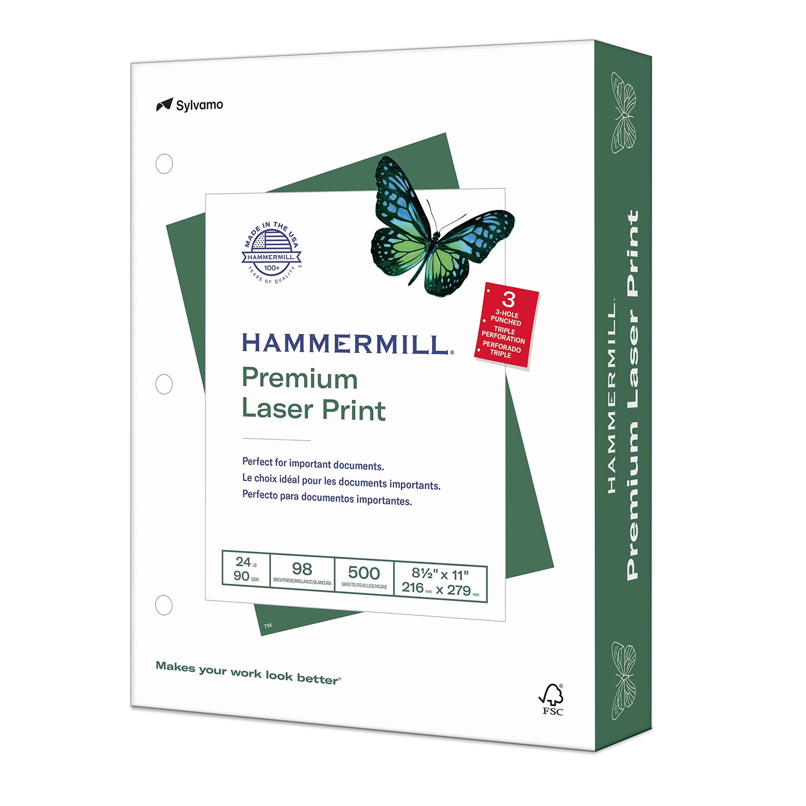 Hammermill Premium Laser Print Paper, 24 lb Copy 1 Ream | 500 Sheets, White