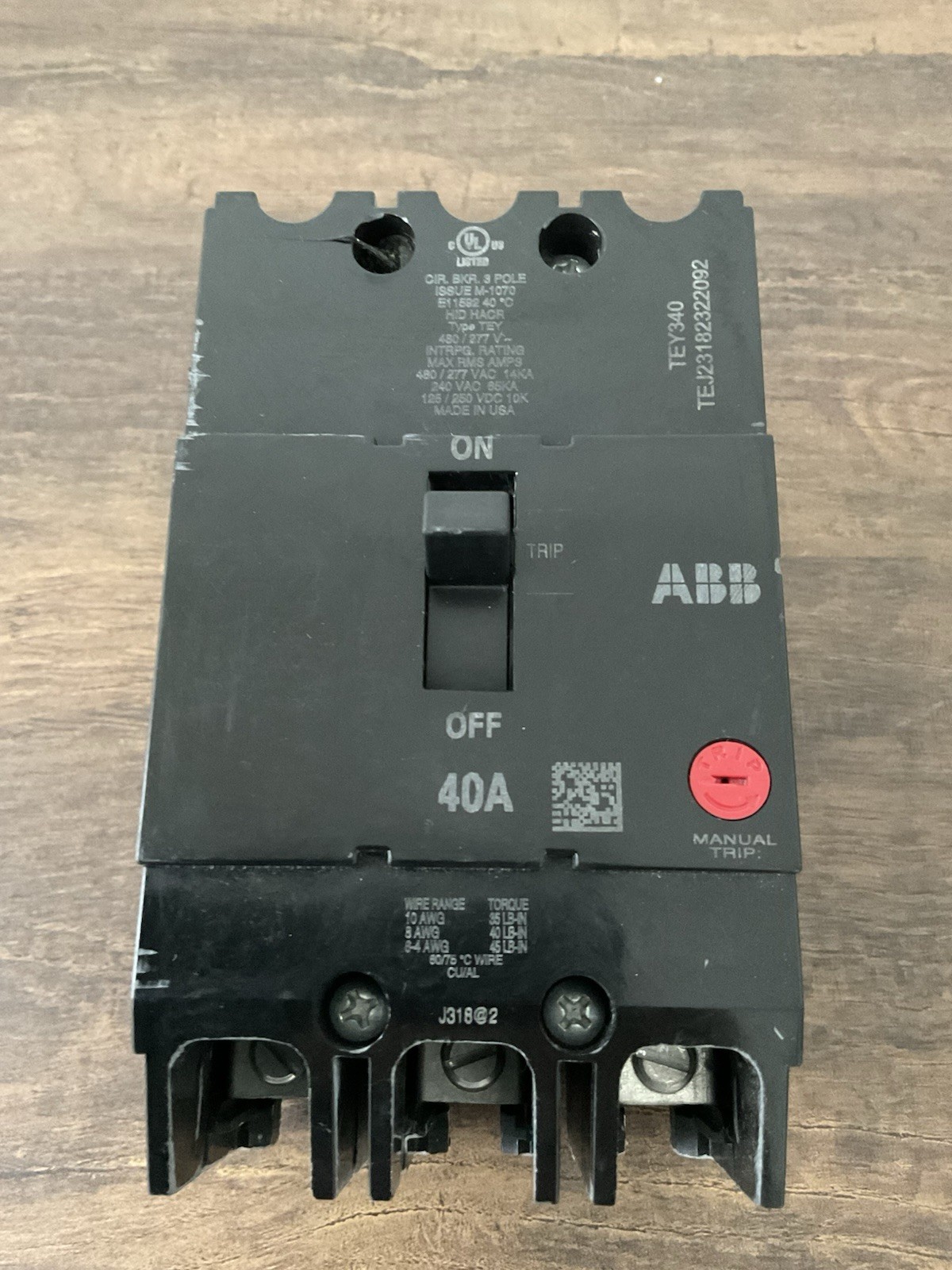 GE/ABB TEY340 40 Amp 3 Pole 480Y/277V Circuit Breaker New, No Box
