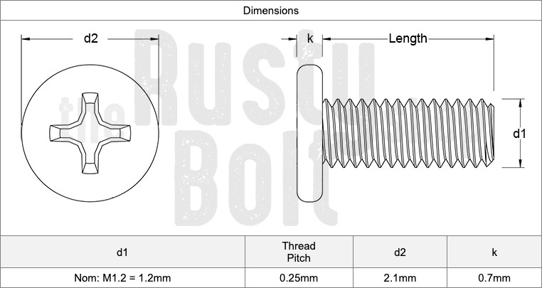 M1.2. x 2mm, Phillips Wafer Flat Head Screws, Stainless, Laptop, Machine