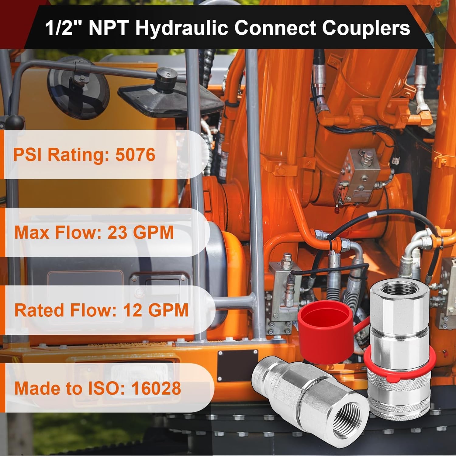 1/2’’ NPT Skid Steer Hydraulic Couplers, Flat Face Hydraulic Quick Couplers