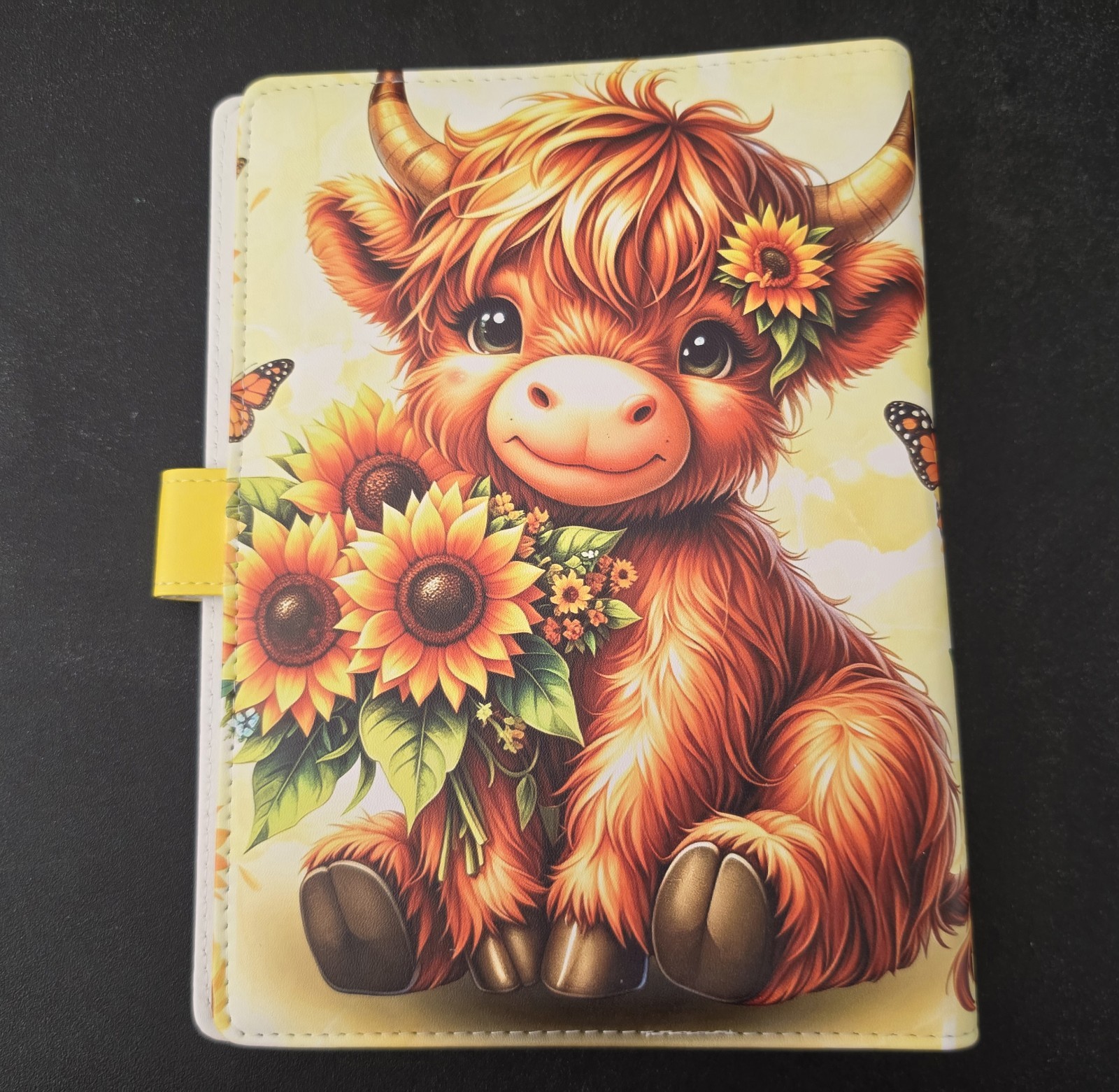 Highland Cow Sunflower A5 6-Ring Daily Use Binder, Plastic Cover