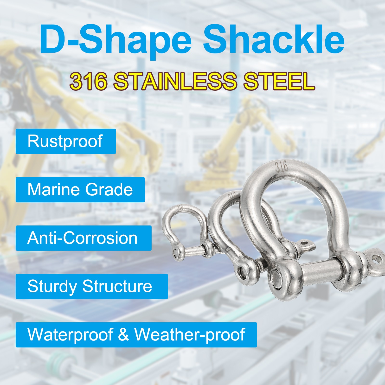 2Pcs Screw Pin Shackle 3.9mm 1/8″ 220lb Forged Bow Shackle Marine Grade Silver