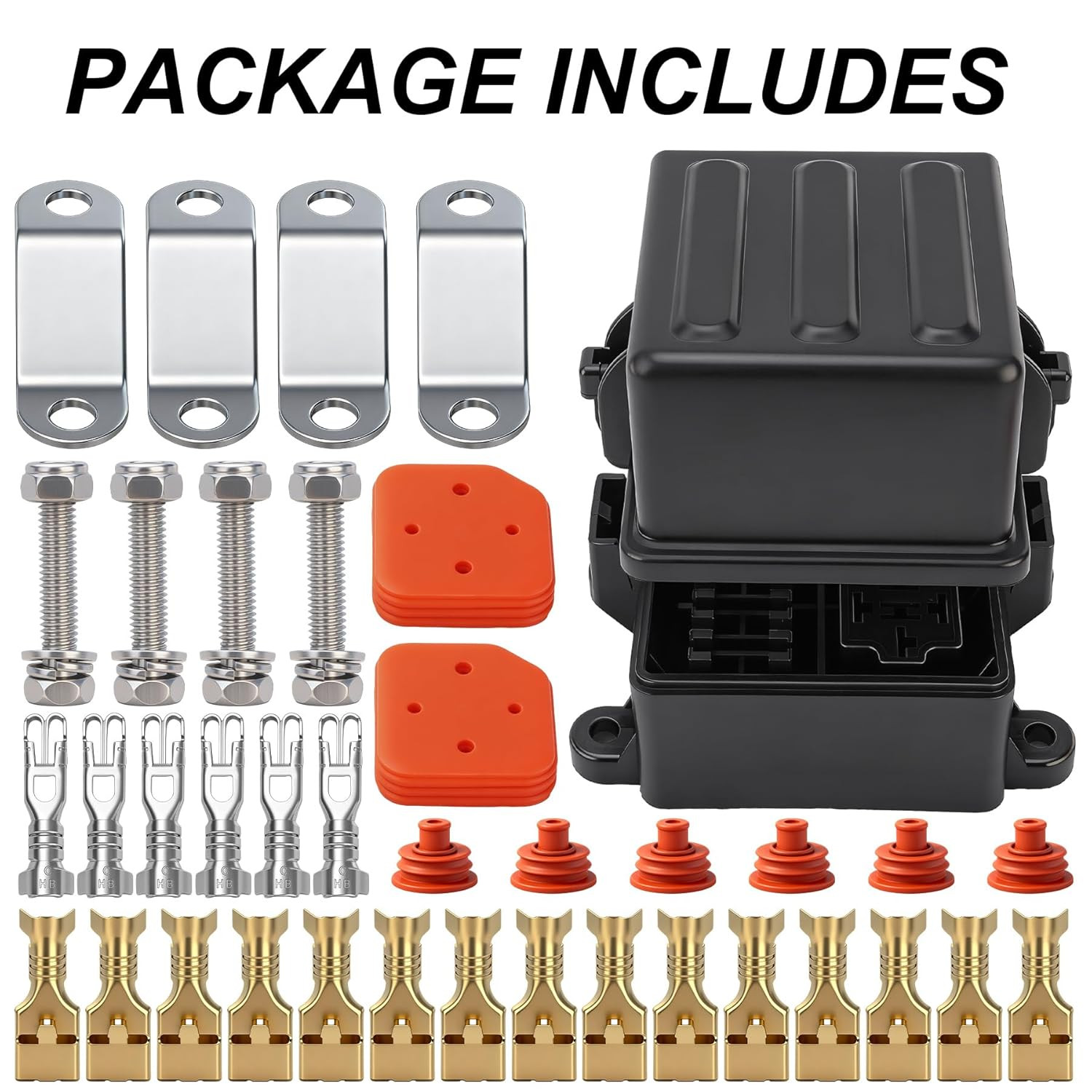 12V 3 Way Waterproof Fuse Relay Box, 3 Relays and 3 ATC/ATO Blade Fuse Slots, Co