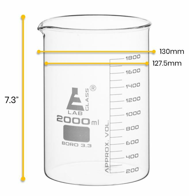 Eisco Labs 2000ml Beakers, Low Form, Graduated – Borosilicate Glass – 4 Pack