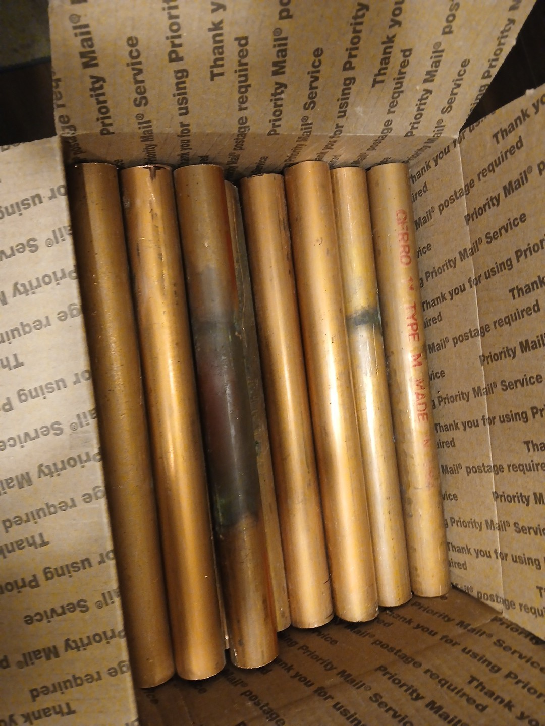 10 pounds of scrap copper Pipe Cut 11″ Long a mixture of 1″ – 2″ pipe.