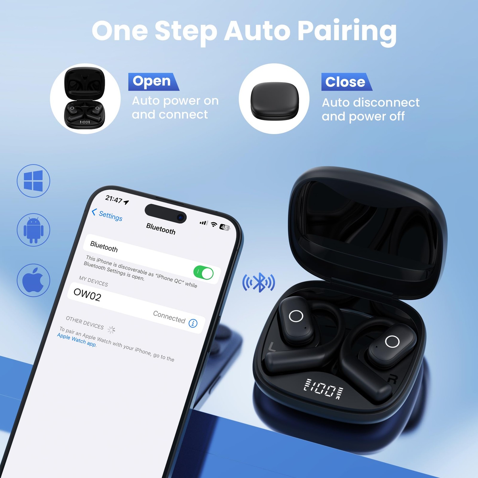 Open Ear Headphones Wireless Earbuds 80Hrs Playtime Bluetooth Ear Buds IPX7