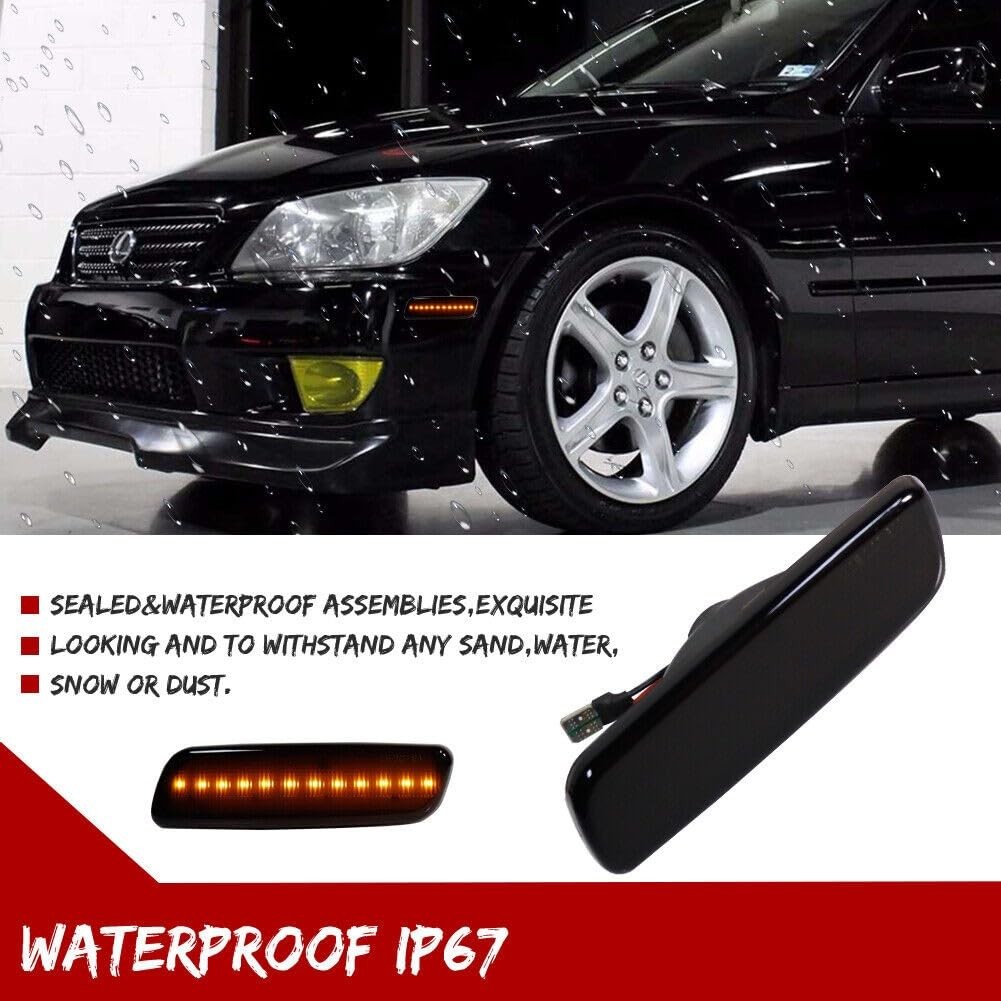 Side Marker Lights 4PCS for Lexus IS300 2001-2005 Smoke Amber Red Black Housing