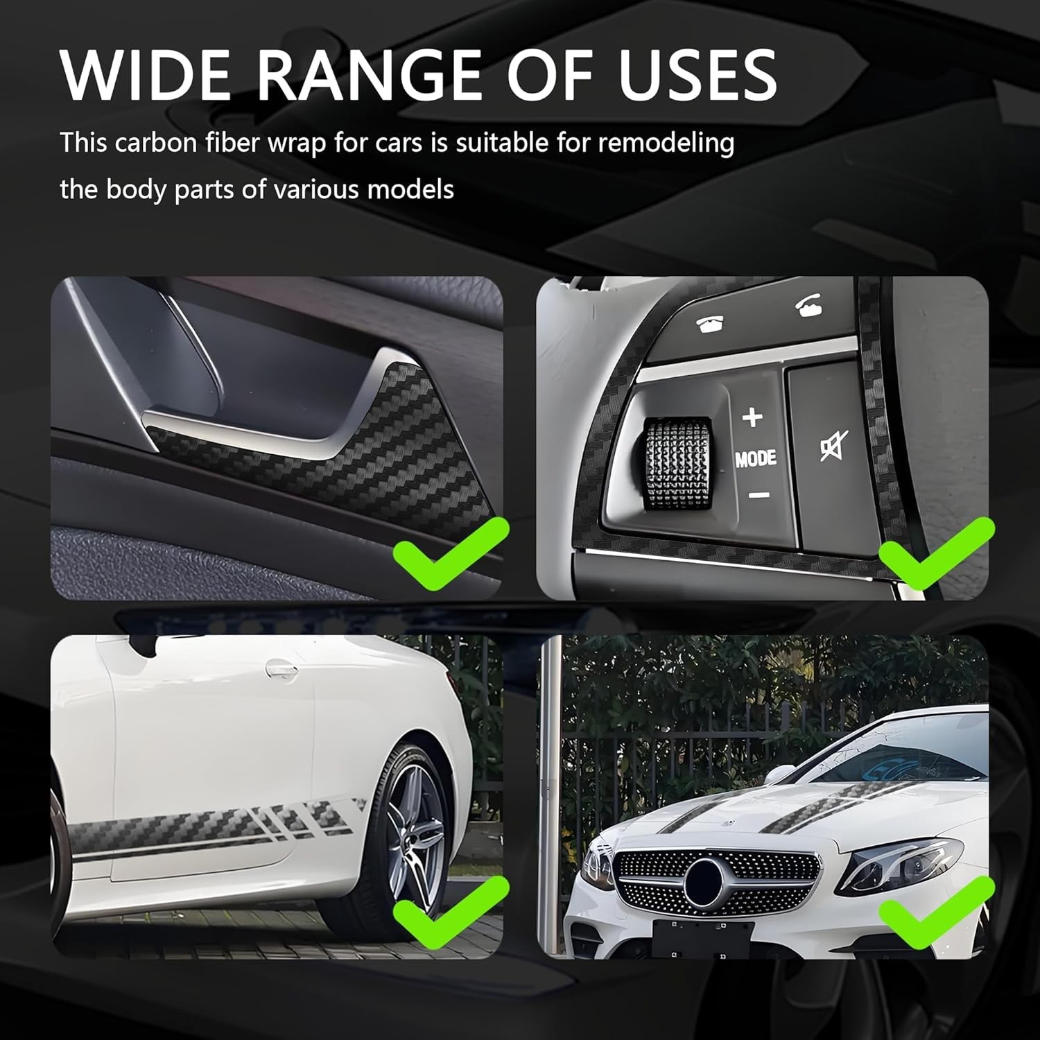 Universal Auto Carbon Fiber Trim Tape 2 Inch Wide – Durable Exterior Decoration