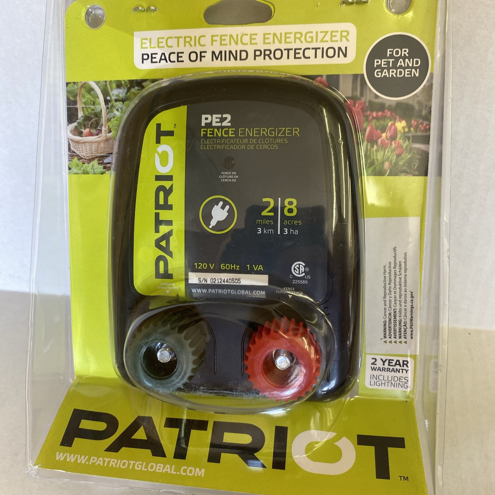 Patriot PE5 Electric Fence Energizer 5 Miles/20 Acres 0.20 Joule NIP
