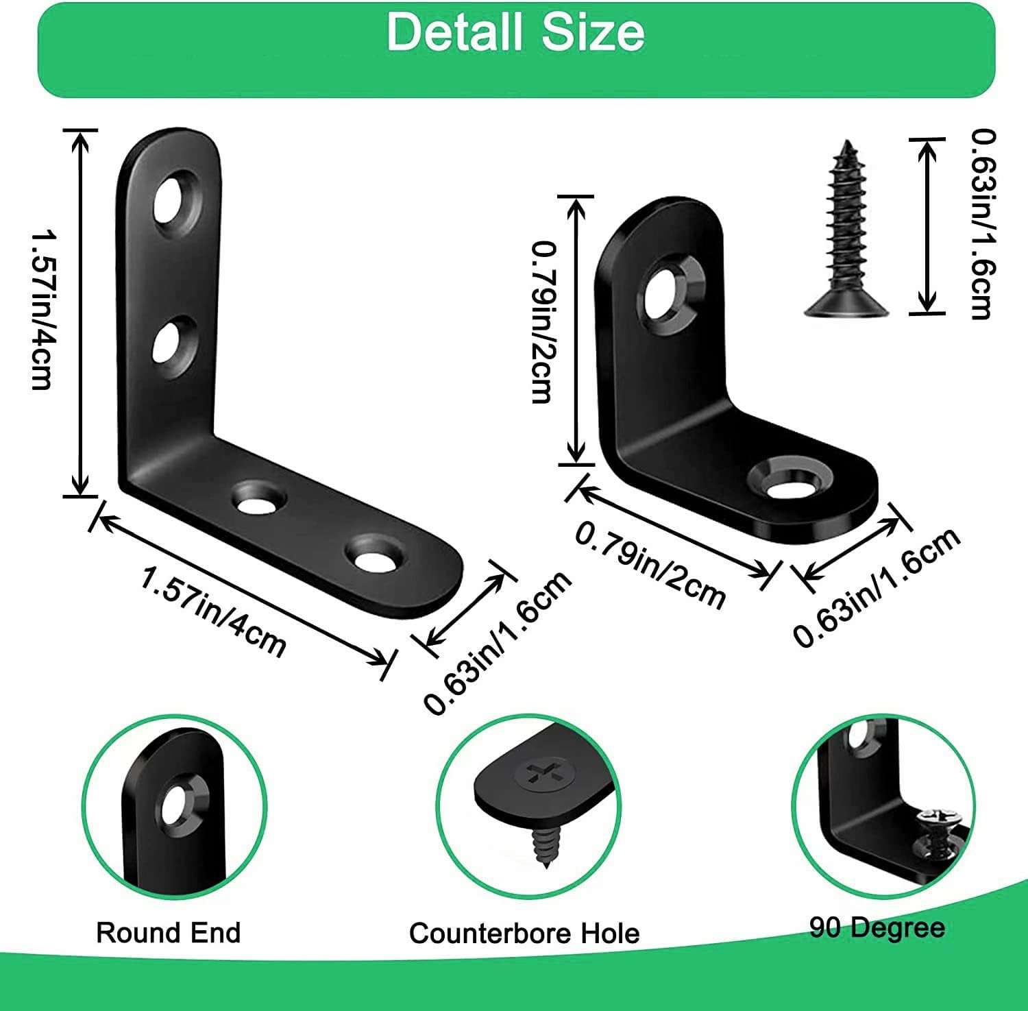 YAMASO 20PCS L Bracket Corner Bracket,Black Small Right Angle Bracket for Wood F