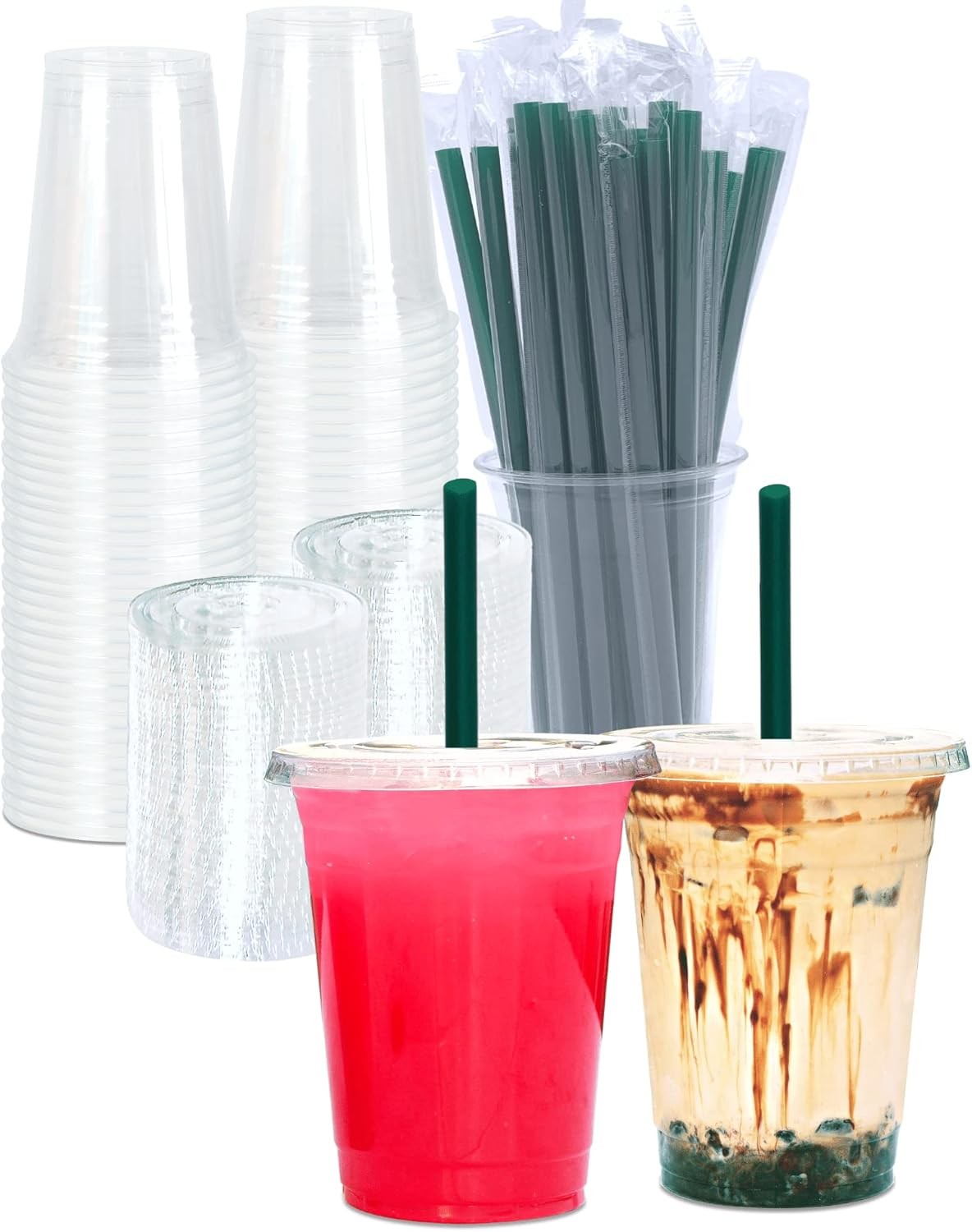 Cappatua 16 oz Clear Plastic Cups with Lids and STRAWS, Disposable Drinking Cups