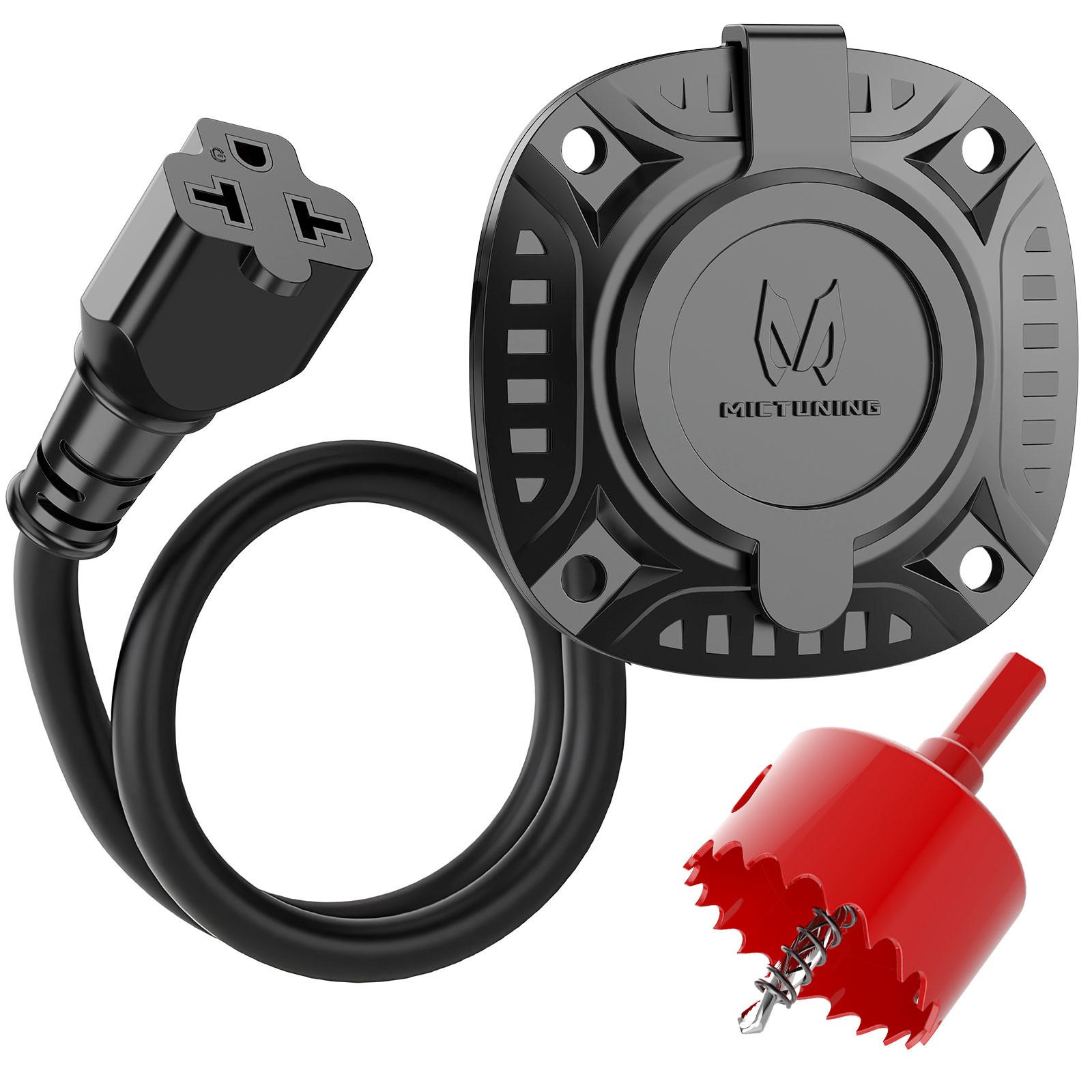 AC Port Plug 20A 125V RV Shore Power Inlet Plug Electrical Receptacle w/Hole Saw