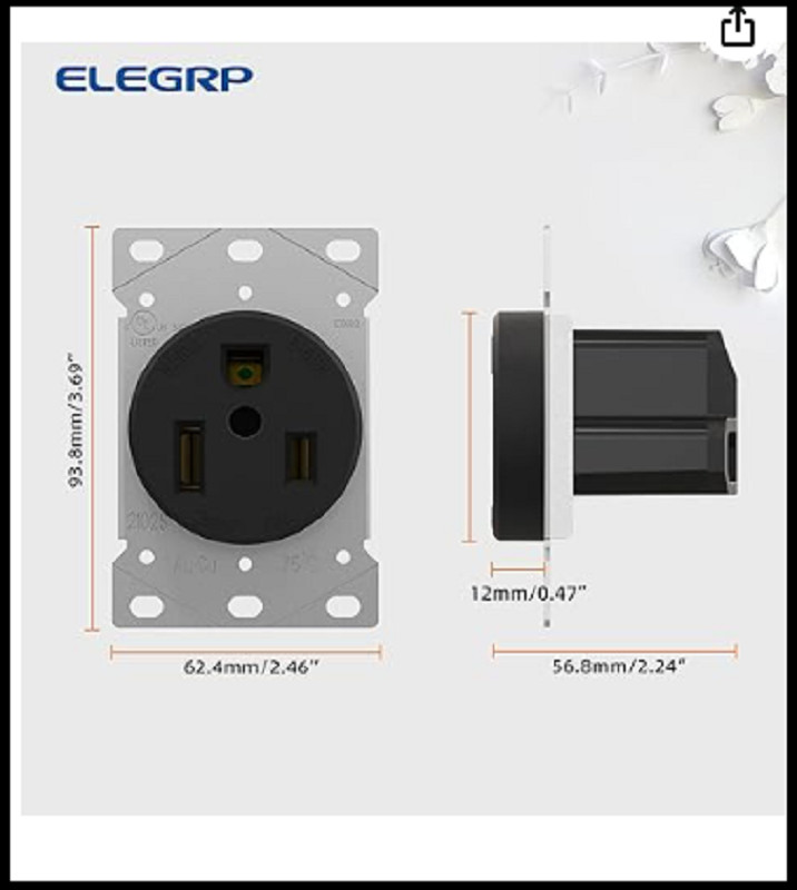 t50 Amp 125/250V NEMA 6-50R Power Outlet Heavy-Duty 50A Receptacle for Welders