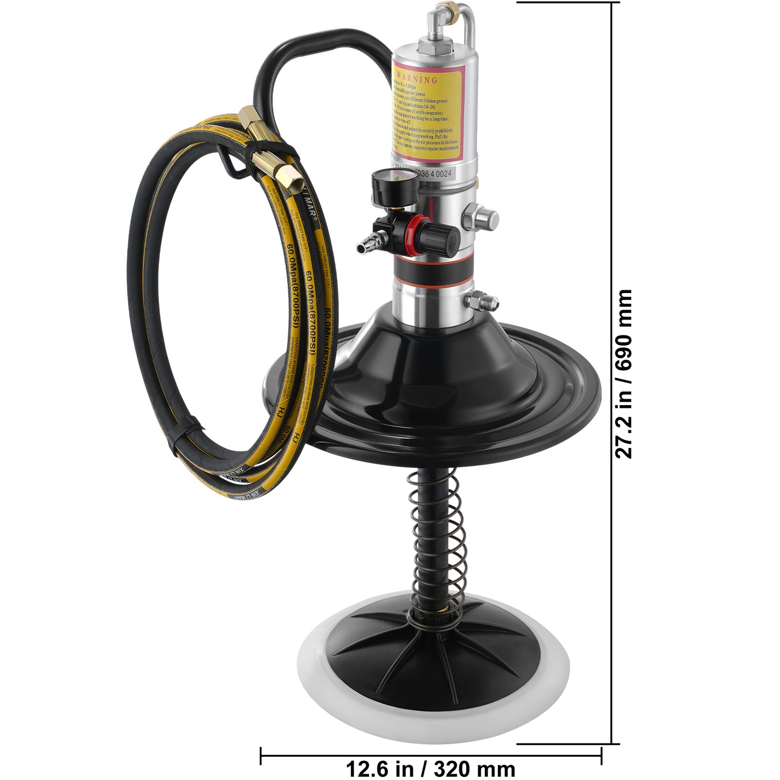 VEVOR Grease Pump Air Operated Grease Pump 0.6-0.8Mpa 13 ft Hose with Barrel Cap