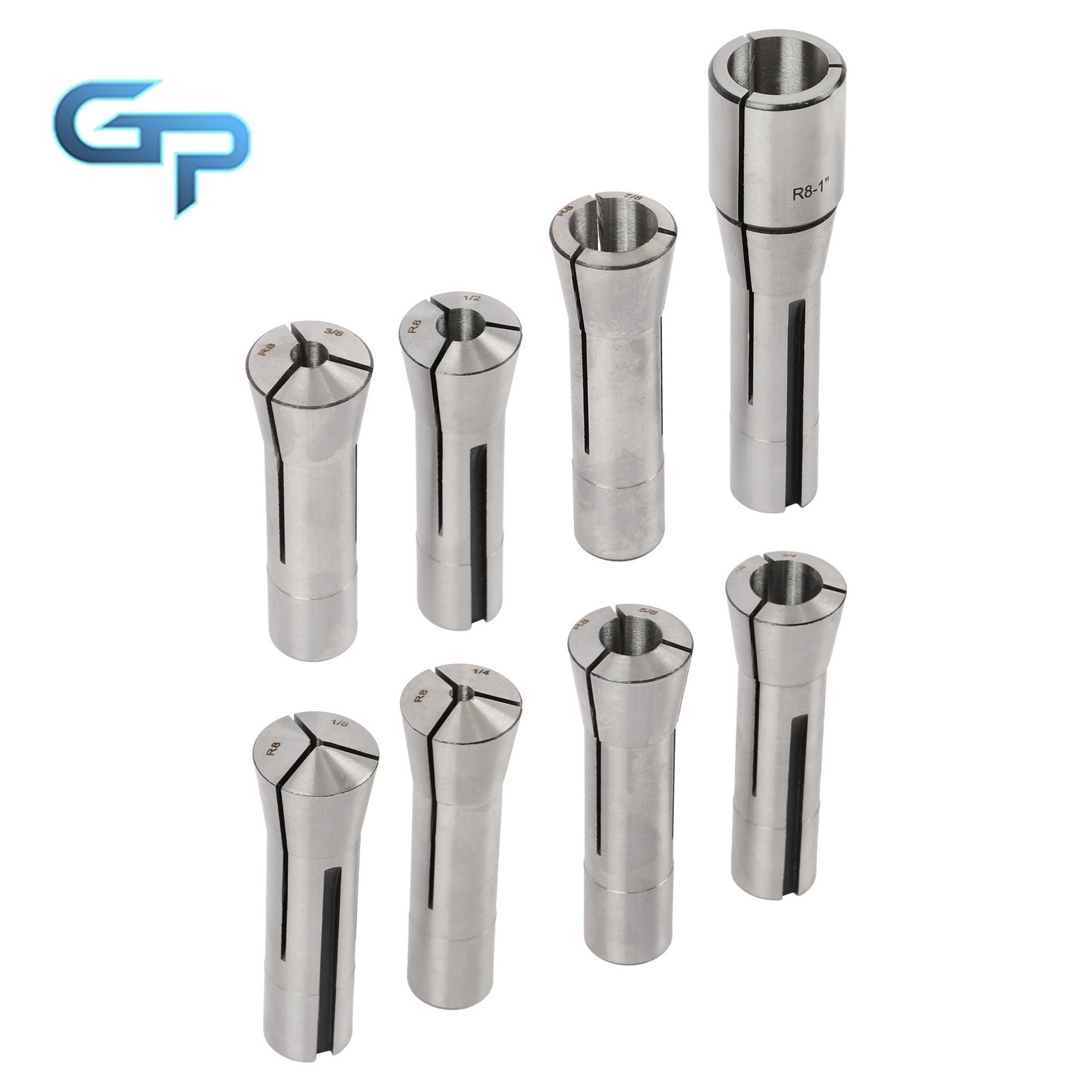 8 Piece R8 Collet Set 1/8″ 1/4″ 3/8″ 1/2″ 5/8″ 3/4″ 7/8″ Precision Ground
