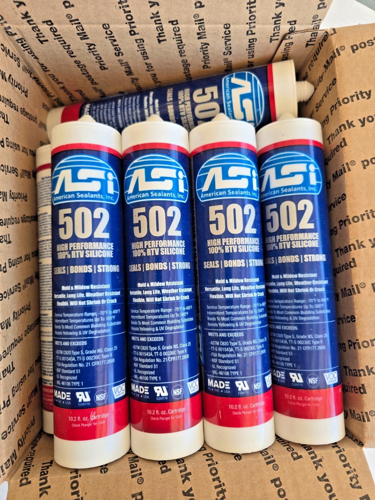13 New ASI 502 Clear Food Grade 100% RTV Silicone Sealant – 10.2 Oz Cartridges