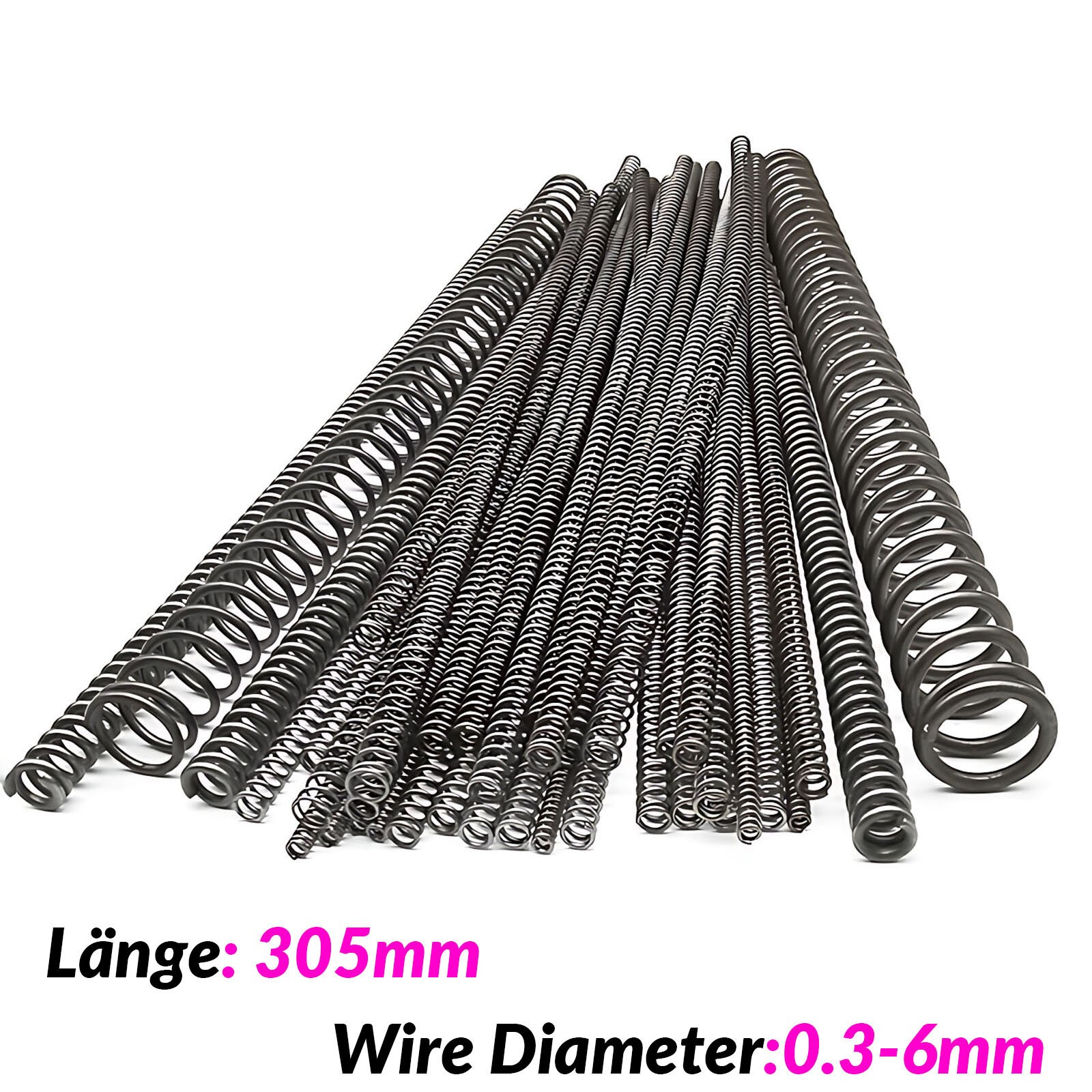 0.3-6mm Wire Dia Black Spring Steel Compression Spring Length 305mm Small Spring