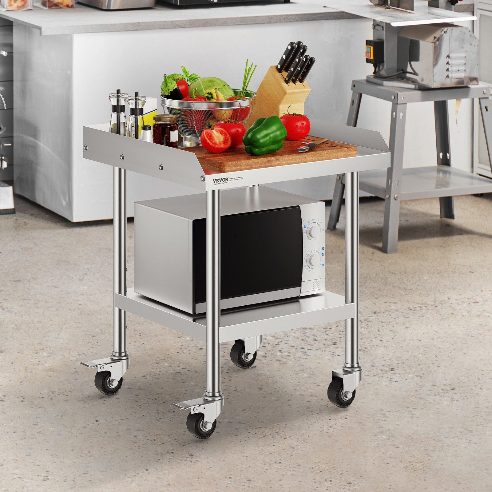 VEVOR Stainless Steel Work Table 24″x24″ Commercial Food Prep Table W/ 4 Casters
