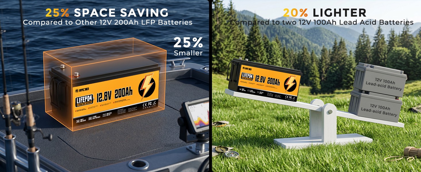 12V 200Ah Lithium LiFePO4 Battery 2560Wh Built-in BMS Deep Cycle Marine RV Solar