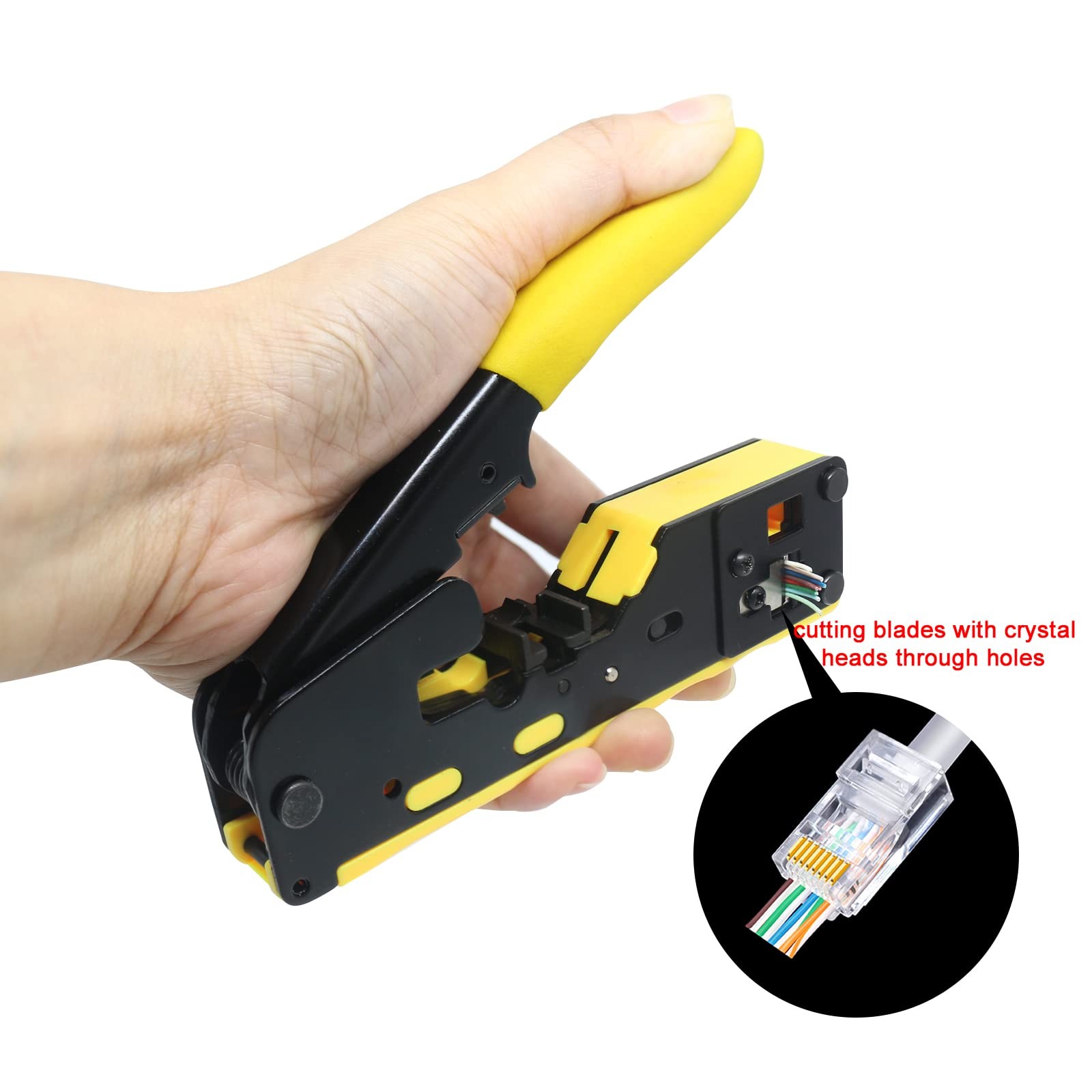 Pass Through RJ45 Crimp Tool / Wire Stripper / Wire Cutter for RJ11/RJ12 Stan…