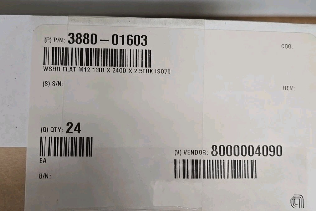 APPLIED MATERIALS 3880-01603 WSHR FLAT M12 13MMIDX24MM ODX2.5MM THK DIN 125A SST
