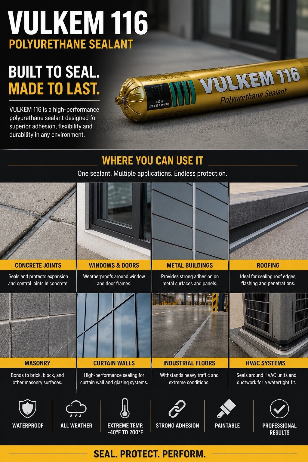 Vulkem 116 Polyurethane Sealant 600 mL (20 oz) Sausages Pack of 15 MPN 116