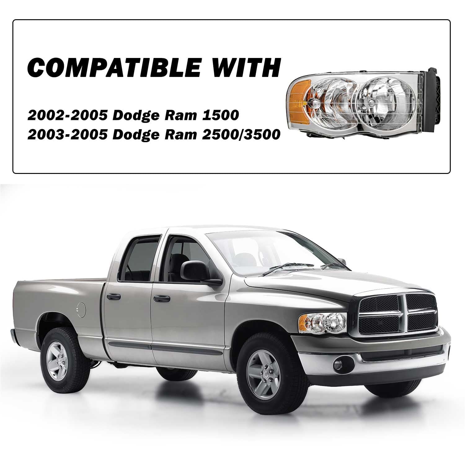 Headlight Assembly 2002-2005 Ram 1500 2003-2005 Ram 2500 3500 Pickup Truck