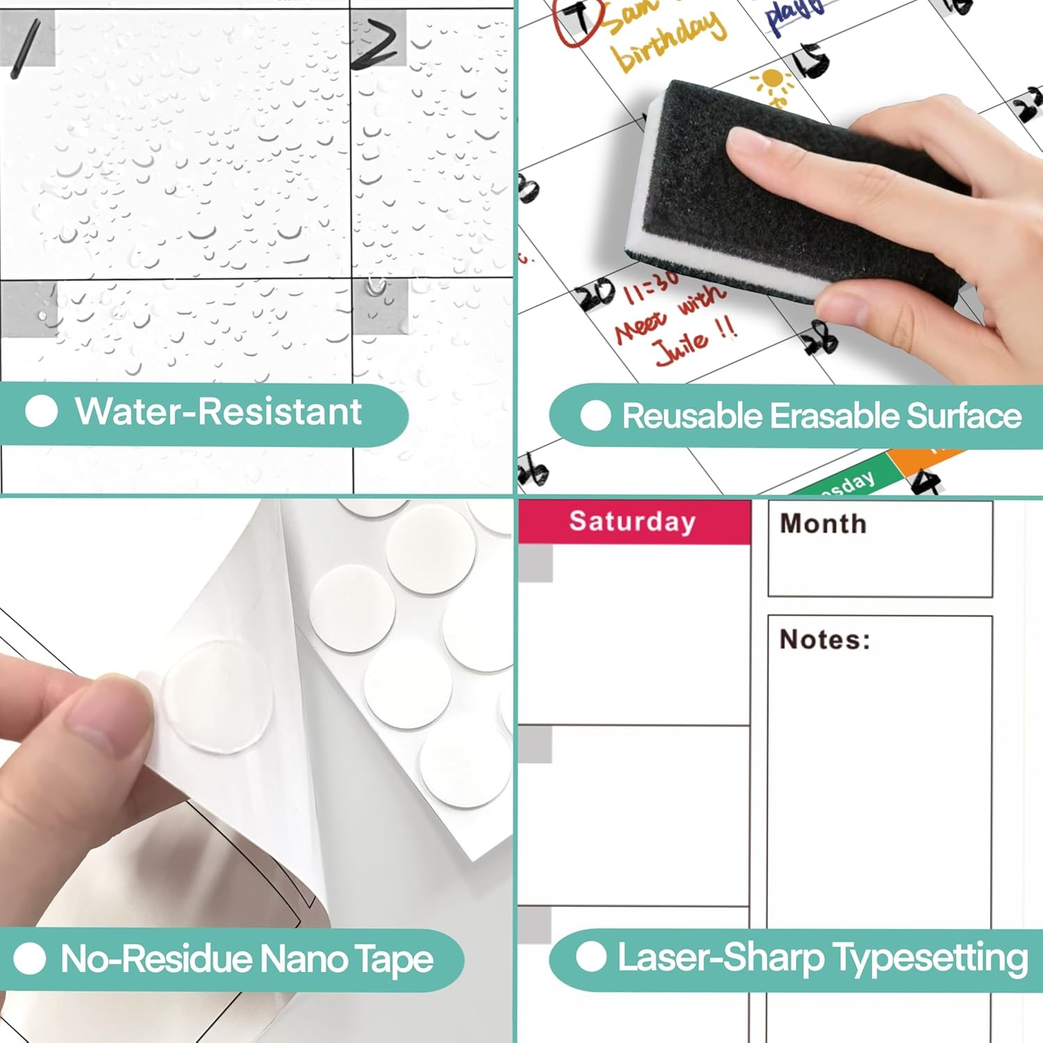 24″ x 36″ Dry Erase Wall Calendar large – Undated 3-Month Agenda Planner Calenda