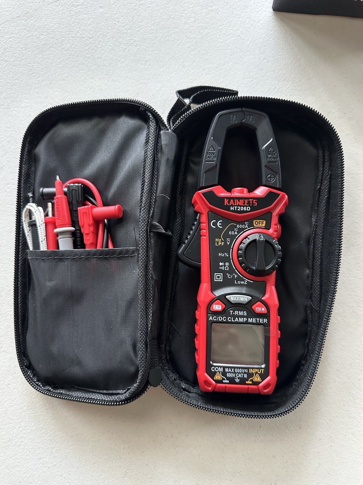 KAIWEETS HT206D True RMS Digital Clamp Meter CAT III 600V 6000 Counts AC/DC Hz