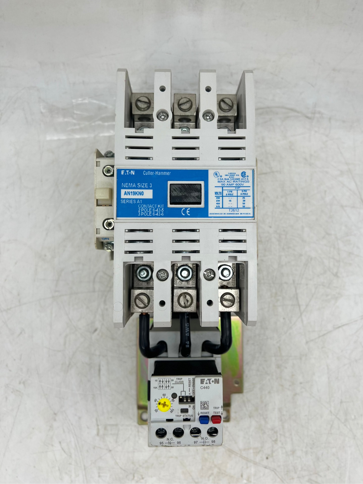 Eaton AN19KN0A5E100 Size 3 Starter w/ 120V Coil, C440B1A100SF3 EOLR (Used)