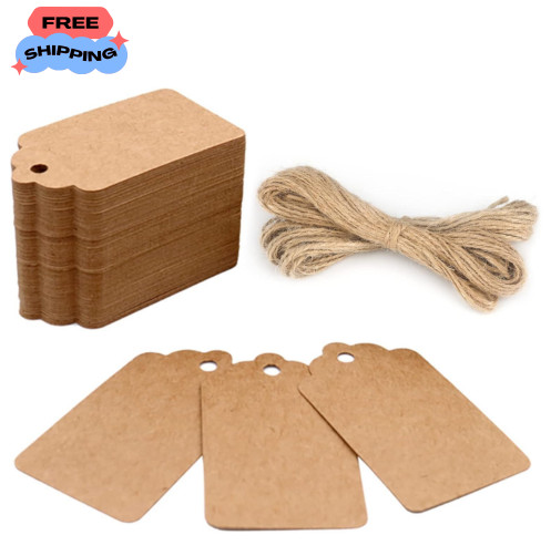 100PCS Kraft Paper Gift Tags with String Blank Hanging Labels DIY Craft Tags