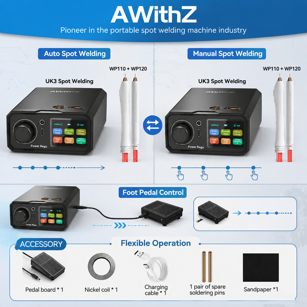 AWithZ Battery Spot Welder 100 Gears Knob Adjustable Pedal for 18650 Battery DIY