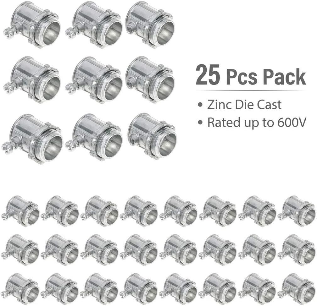 EMT Set Screw Connectors, 1/2″ Zinc Die Cast, 25 Pcs Electrical Conduit Fitting,