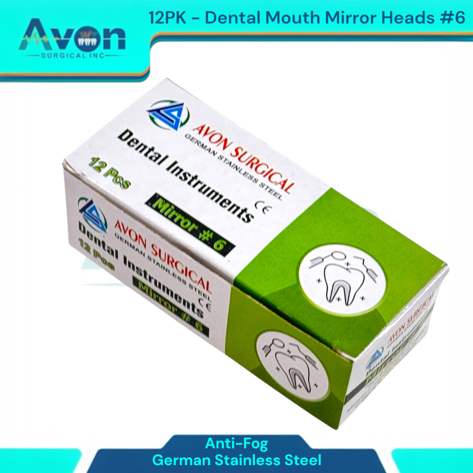 #6 Mouth Mirror Heads for Oral Examinations, Cone Socket, Anti-Fog – Pack of 12