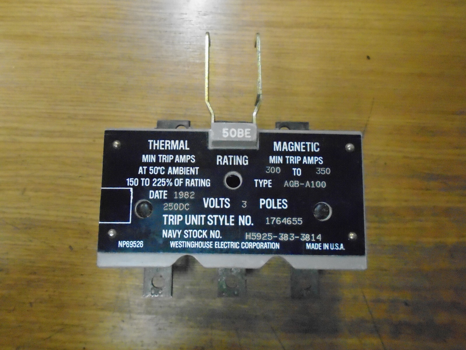 NOS! Westinghouse AQB-A100 Thermal Trip Unit Style 1764655 50BE NP69526