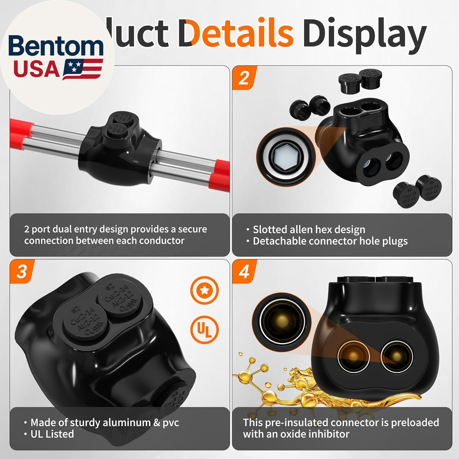 2 Port Insulated Splice Connectors 2-14 AWG Aluminum to Copper Wire Connectors D