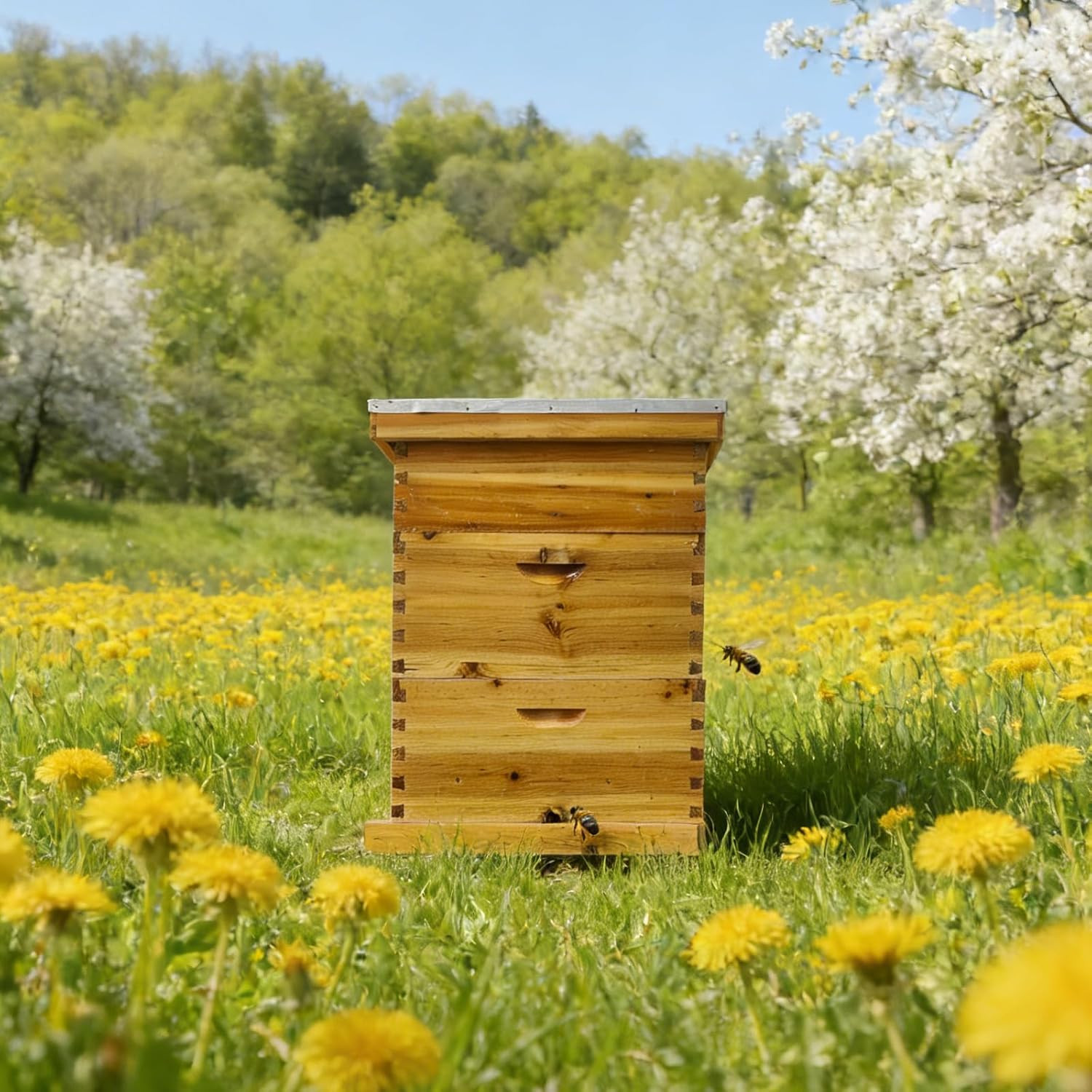 Beeswax Coated Bee Hive Starter Kit, 10-Frame Langstroth Beehive with 2 Deep and