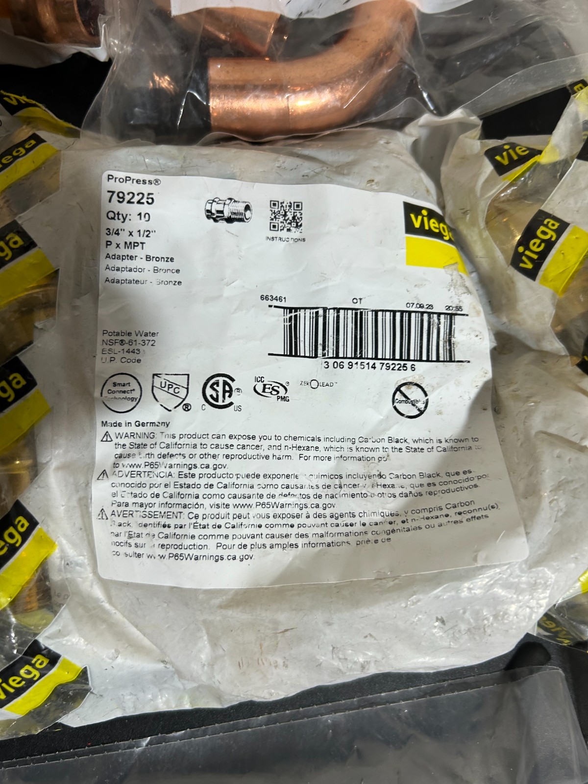 125 – NIBCO VIEGA PROPRESS COPPER PRO PRESS FITTINGS 3/4″ NIB. MADE IN USA