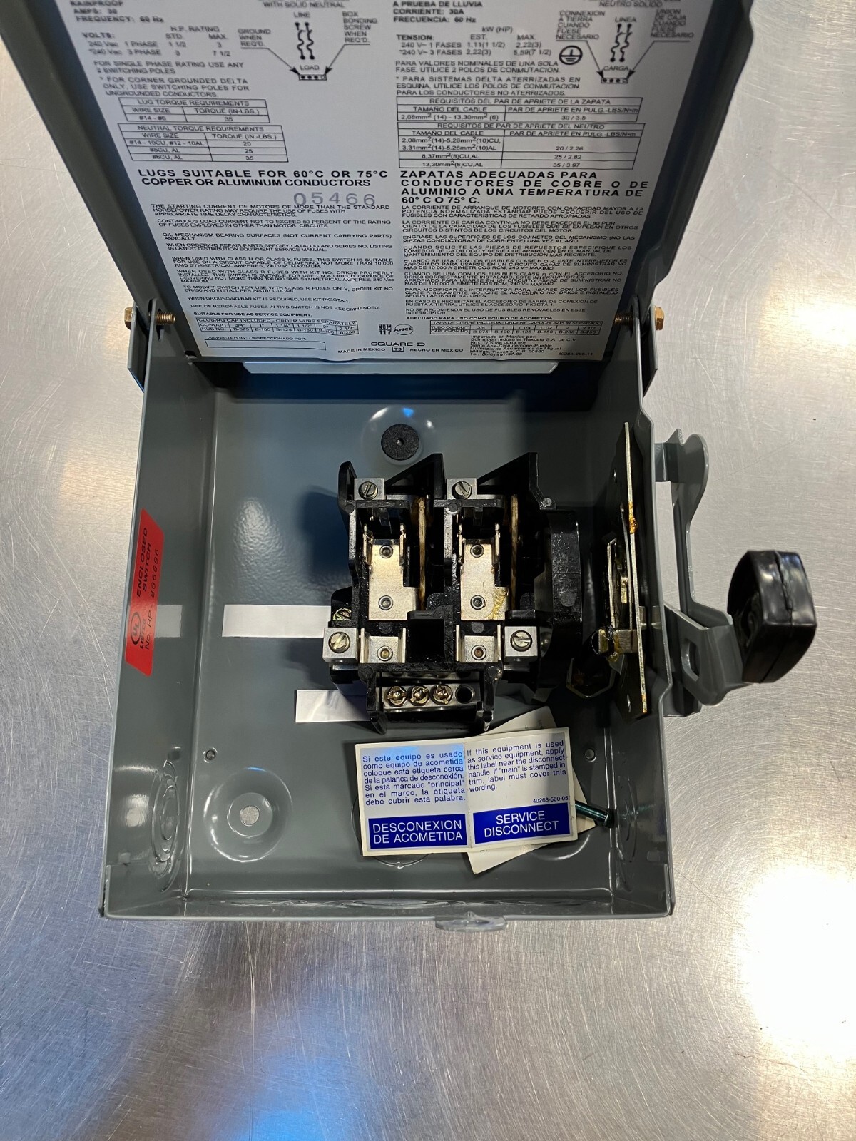 SQUARE D D221NRB Safety Switch,240VAC,2PST,30 Amps AC