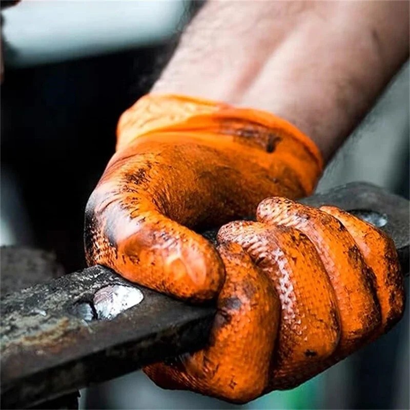 Heavy Duty Nitrile Gloves 8Mil – Textured Orange Mechanic Work Gloves
