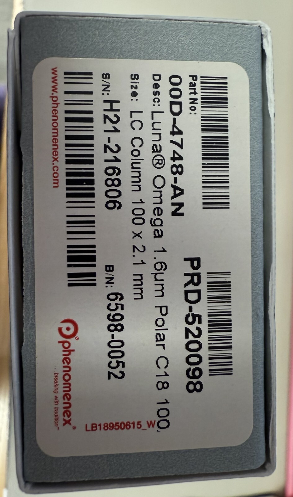 Luna Omega 1.6um Polar C18 100 LC Column 100×2.1 mm