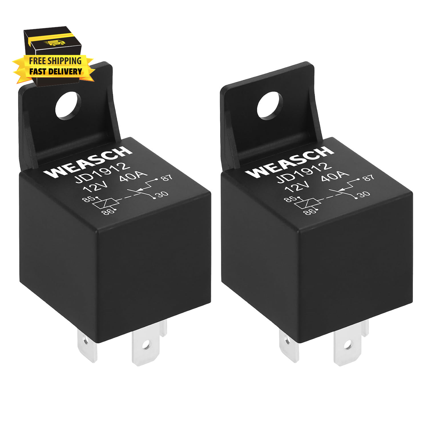 2 Pack Car Relay, 12V 40A, 4 Pin SPST, Automotive Switches and Starters, Waterpr