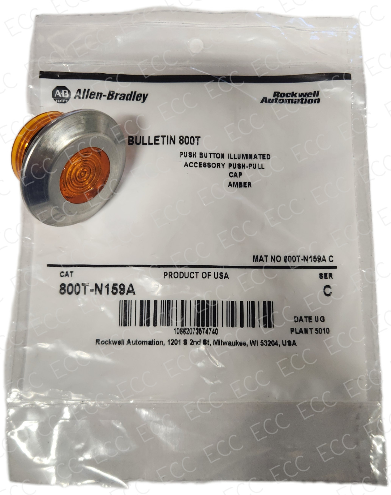 New Allen Bradley 800T-N159A | Push/Pull Amber Illuminated Cap