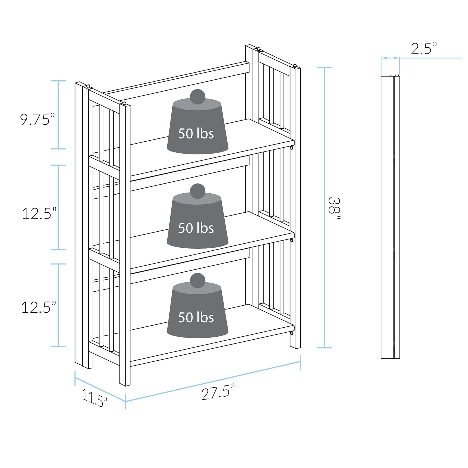 Casual Home 3-Shelf 27.5″ Wide Folding Stackable Bookcase, Natural (New)