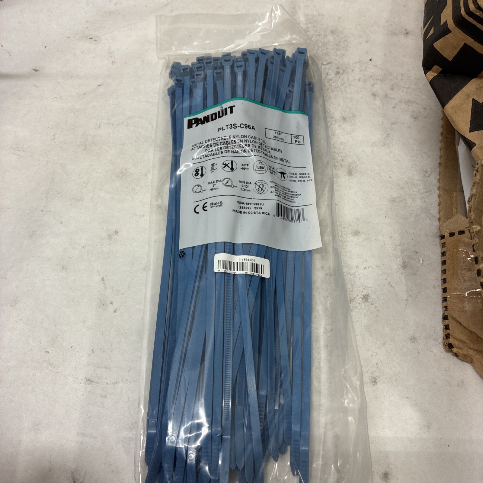 Panduit Plt3s-C96a Cable Tie, 11-1/2 In L, Bag Of 100pcs