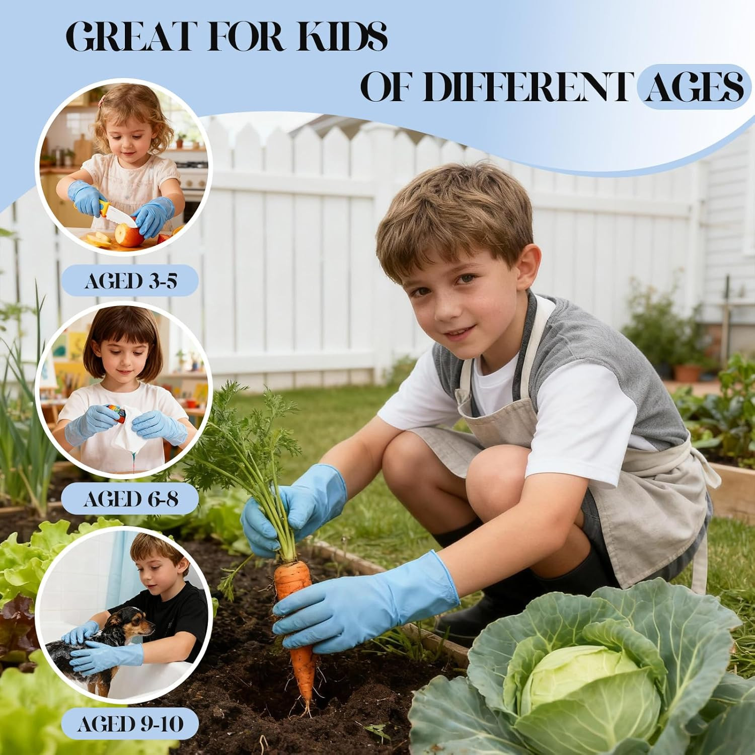 Kids Disposable Gloves for 3-8 Years, 5Mil Blue Nitrile Gloves with Latex-Free a