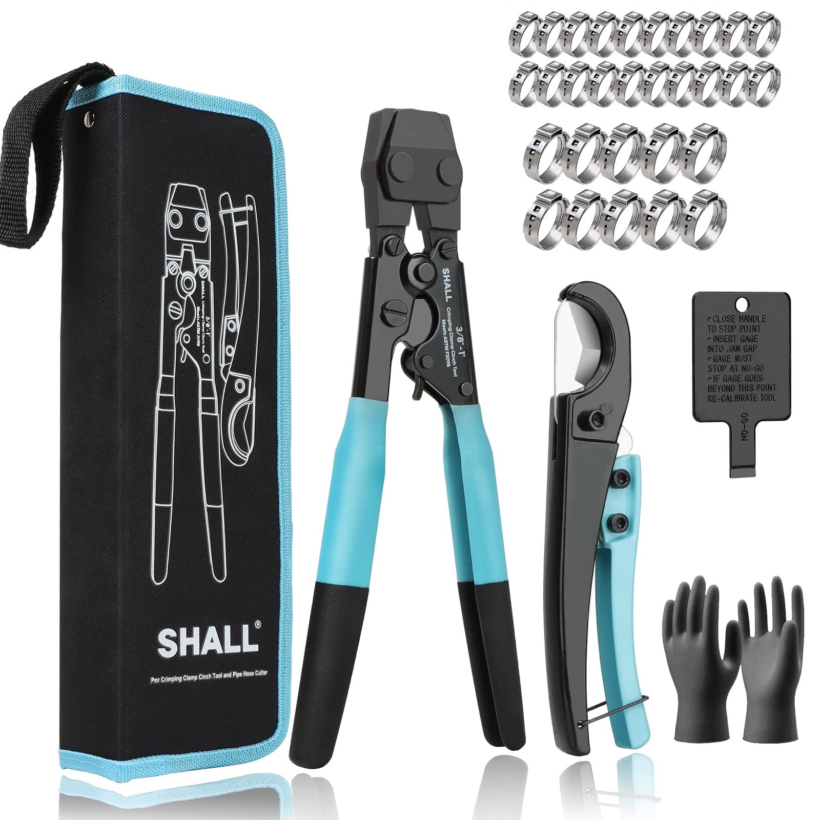 SHALL Pex Crimping Clamp Cinch Tool and Pipe Hose Cutter, Turquoise